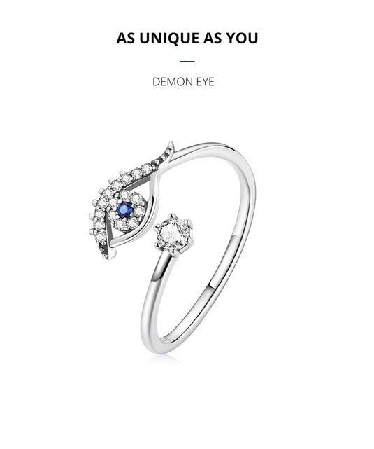 925 Silver Adjustable Finger Ring in an Evil Eye Design
