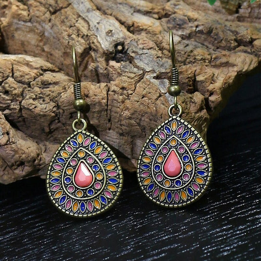 Classic Indo Western drop earrings with an ethnic look in Shades of Pink