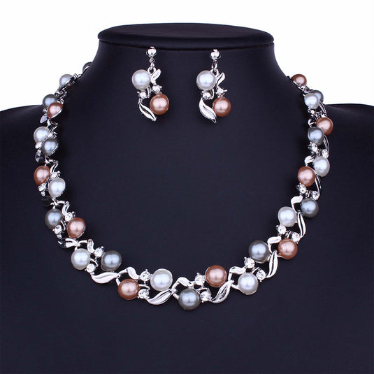 Crystal Studded Multicolor Pearl Set with Earrings & Necklace