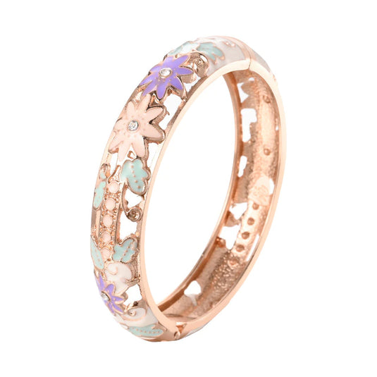 Hollow Wide Cut Work Enamel Cuff Bangles in Cream & Green Color