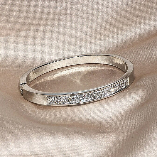Classic Crystal Cuff Bangle Rhodium Plated