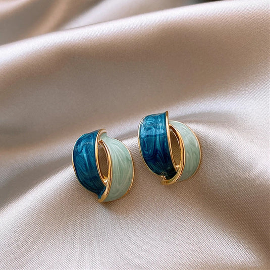 Korean Style Enamel Coated Stud Earrings in Blue
