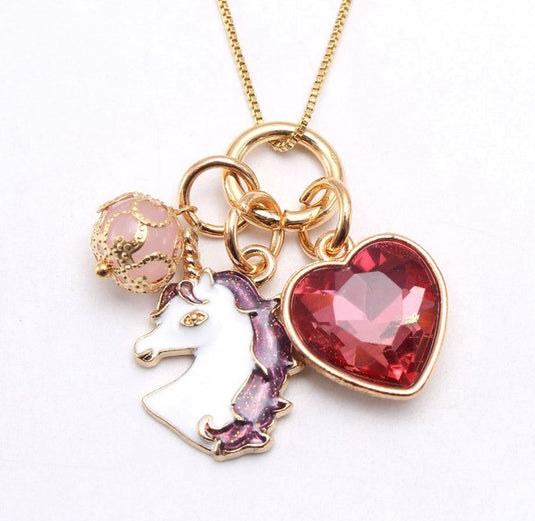 Beautiful Unicorn with a Bright Red Heart Multiple Charm Pendant