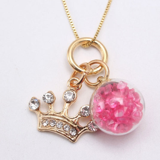 Crystal studded Tiara Pendant with dancing Pink Crystals Pendant (N)