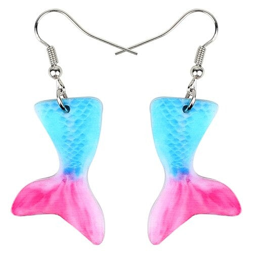 Pretty Blue Mermaid Acrylic Drop Earrings