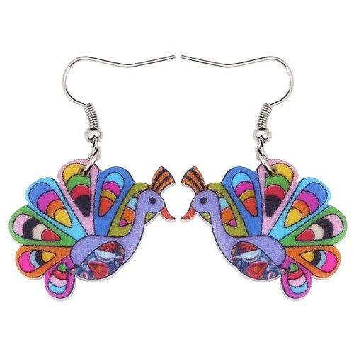 Pretty Multicolored Acrylic Bird Drop Earrings
