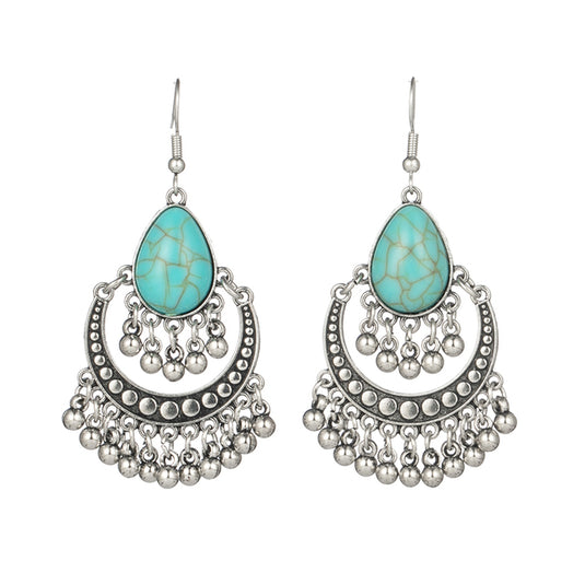 Classic Indo Western drop earrings with an ethnic look in Shades of Turquoise