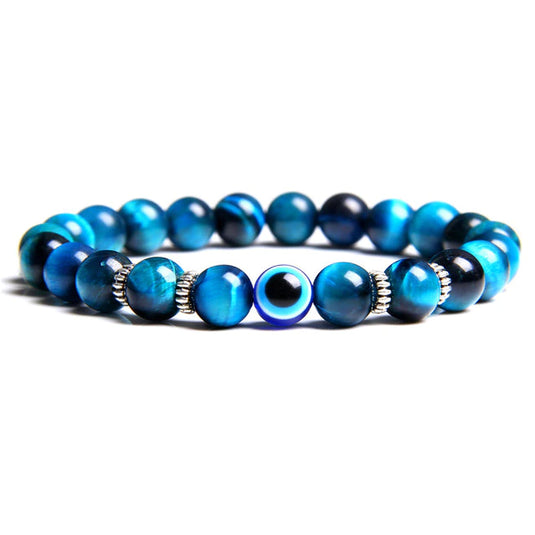 Blue Lapis Tiger Eye with Evil Eye Stone Stretch Bracelets for Men & Women