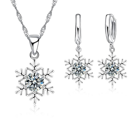 925 Silver Snowflake Set in a Necklace with matching Earrings