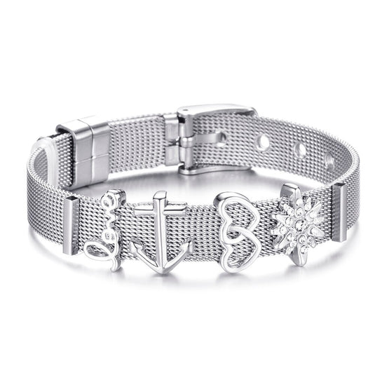 Stainless Steel Adjustable Bracelet With Charms of an Anchor, love & Heart