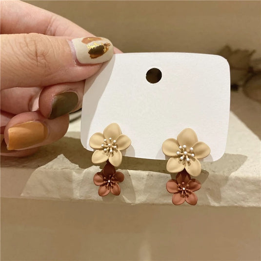 Coffee Flower Drop Earrings in Beige & Brown Color