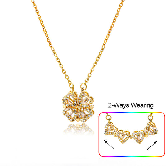 Stainless Steel Four Leaf Heart Shape Convertible Necklace & Pendant