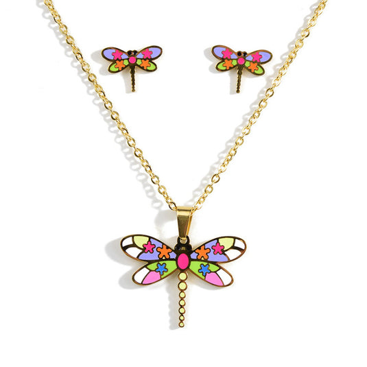 Dragon Fly Stainless Steel Set - Necklace & Earrings