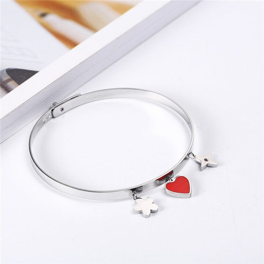 Stainless Steel Adjustable Bracelet with charms of Hearts & Stars