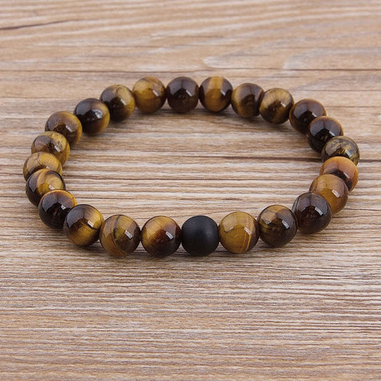 Beaded Tiger Eye Stone Stretch Bracelet for Men in Brown & Black (N)