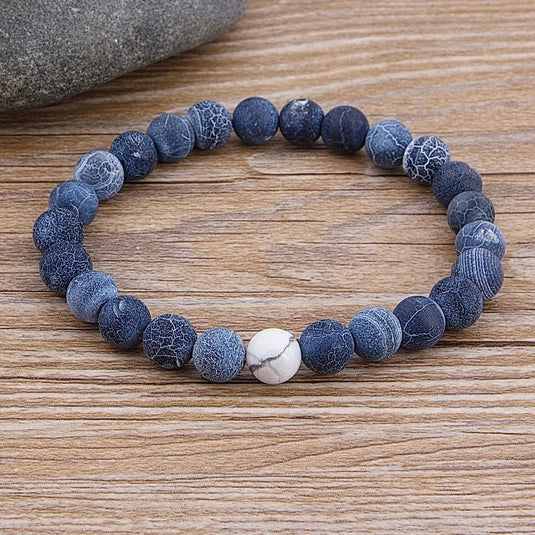 Beaded Lava Rock Stone Stretch Bracelets for Men in Blue (N)