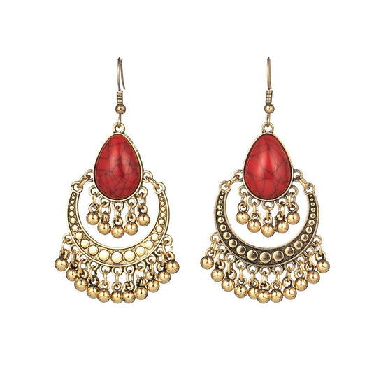 Classic Indo Western drop earrings with an ethnic look in Shades of Red