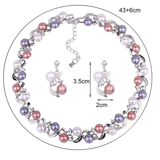 Crystal Studded Multicolor Pearl Set with Earrings & Necklace