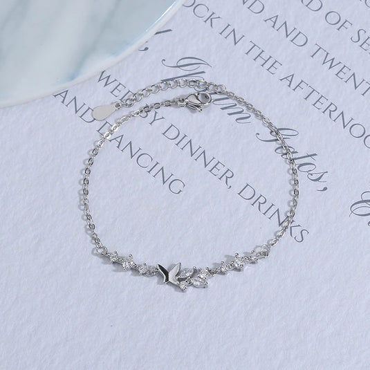 925 Silver Crystal Studded Butterfly Bracelet