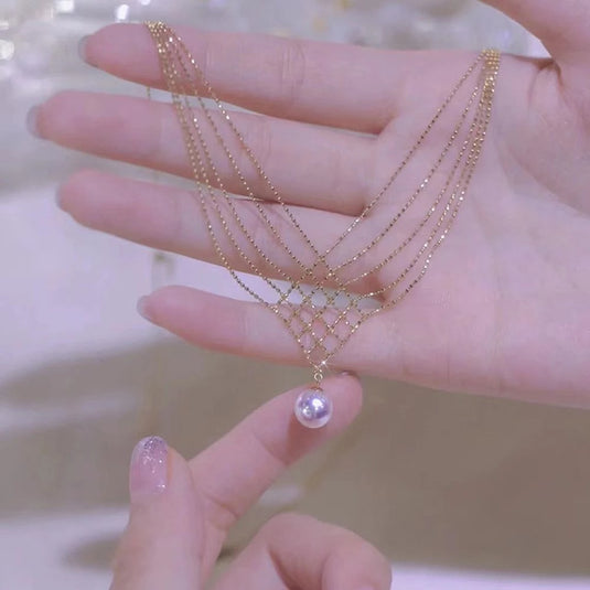 Elegant Multiple layer Pearl Drop Necklace