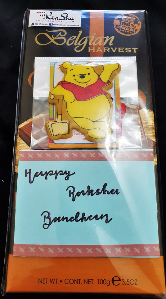Cute Kids Rakhi packs with Belgian Chocolates and a Personalised Card includes Free Delivery