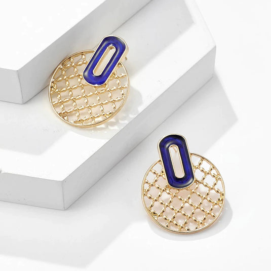 Korean Style Oil Drop Earrings in Blue & Gold