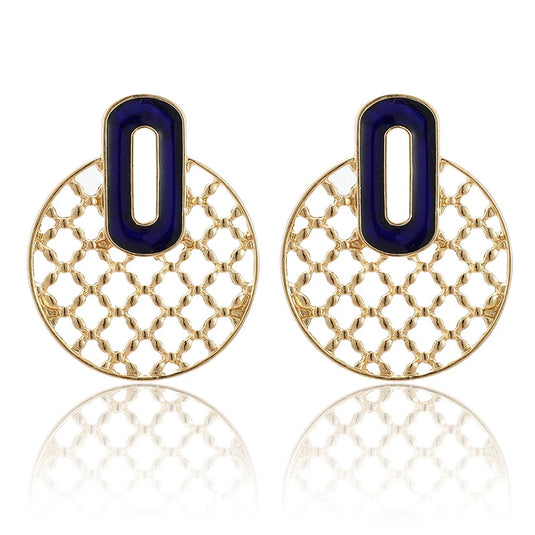 Korean Style Oil Drop Earrings in Blue & Gold