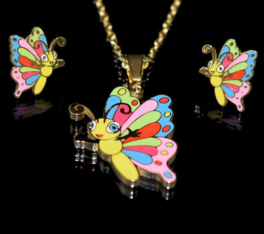 Stainless Steel Colorful Butterfly Set - Necklace & Earrings
