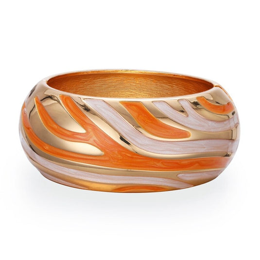 Drop Oil Design Multicolor Cuff Bangle in Orange and Gold