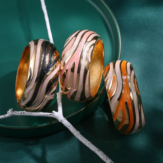 Drop Oil Design Multicolor Cuff Bangle in Orange and Gold