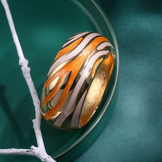 Drop Oil Design Multicolor Cuff Bangle in Orange and Gold