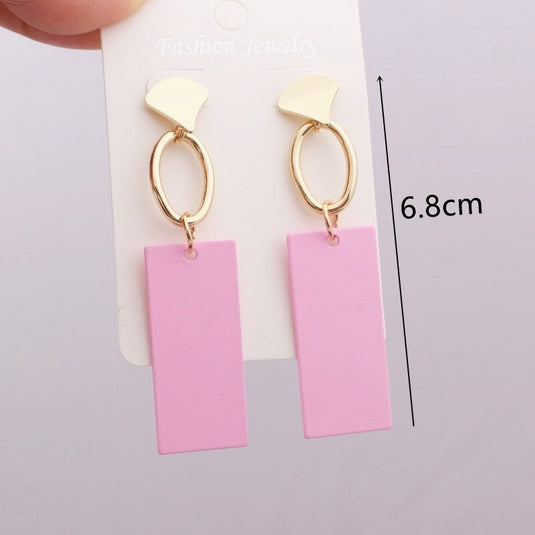 Korean Style Metallic Drop Earrings in a Pretty Pink