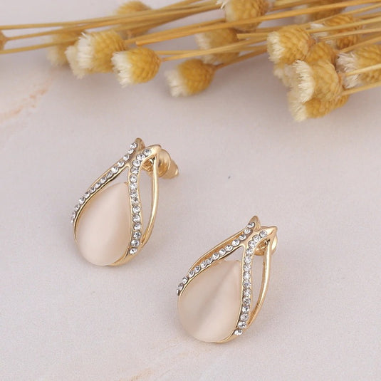 Beautiful Water Drop Crystal Studded Opal Stone Pendant Necklace with Earrings Set