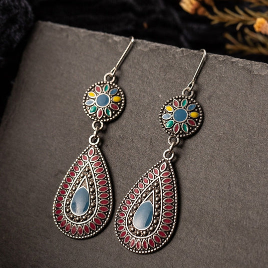 Classic Indo Western drop earrings with an ethnic look in Shades of Blue