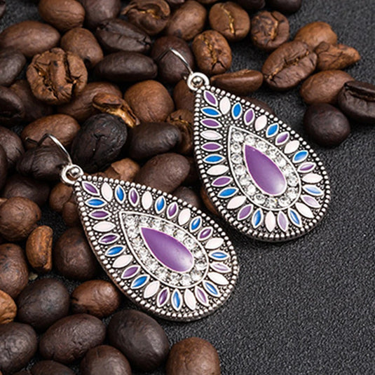 Classic Indo Western drop earrings with an ethnic look in Shades of Violet & Purple
