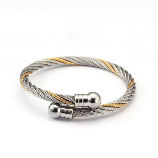Vintage Fashion Titanium Steel Cuff Bracelet / Bangle in White & Gold To Go For Any Occasion