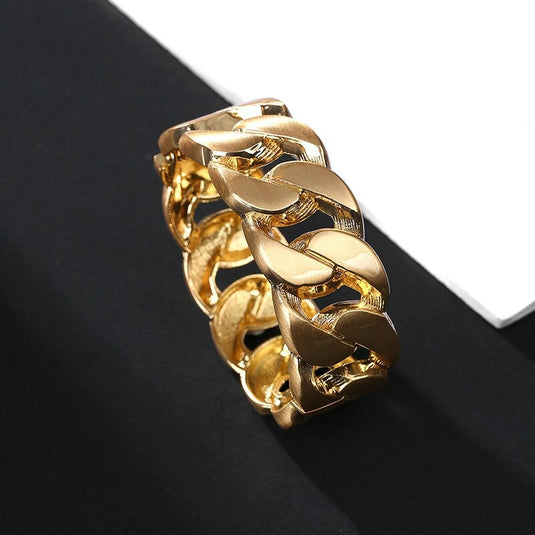 Cuban Chain Cuff Bangle in Gold for a Stylish look