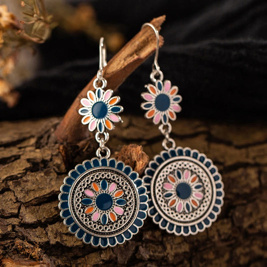 Classic Indo Western drop earrings with an ethnic look in Shades of Blue