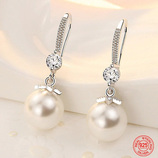 925 Silver Pretty Pearl Drop Earrings with Zirconia
