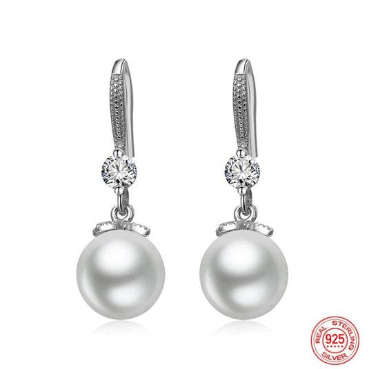 925 Silver Pretty Pearl Drop Earrings with Zirconia