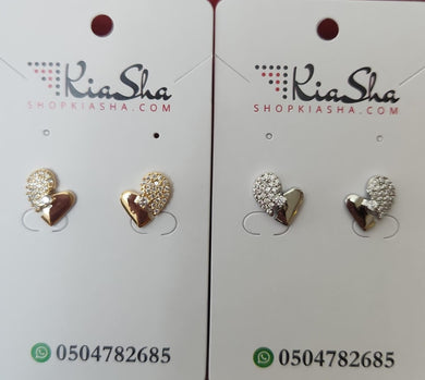 Stainless Steel  Heart Shaped Stud Earrings with crystals - gold & silver