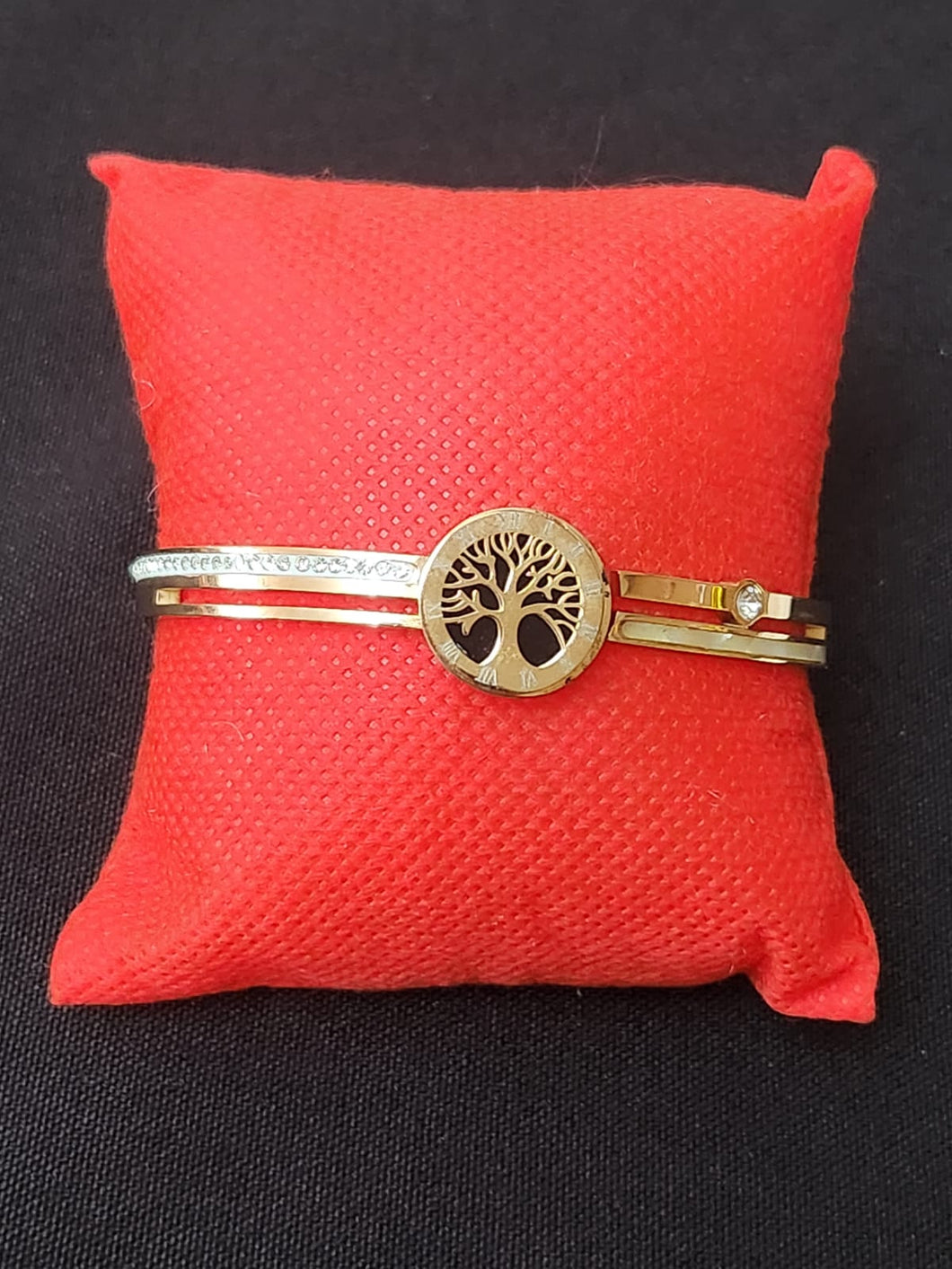 Stainless Steel Rotatable Tree of Life Bangle - Gold