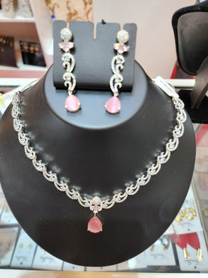 Premium AAA Grade Cubic Zircon / American Diamond Sets - Necklace & Earrings - Black Blue Pink