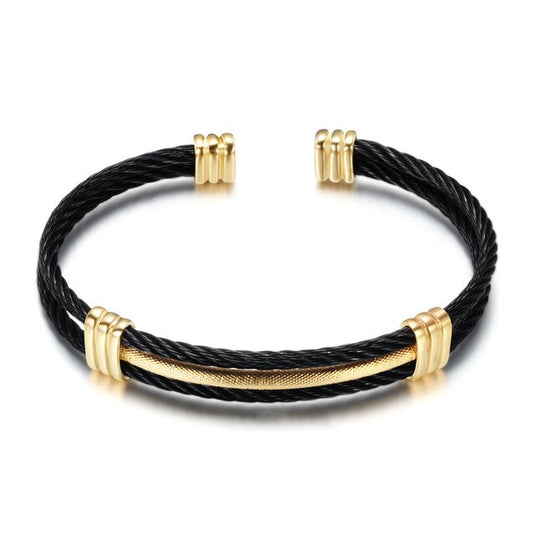 Vintage Fashion Titanium Steel Cuff Bracelet / Bangle in Black & Gold To Go For Any Occasion