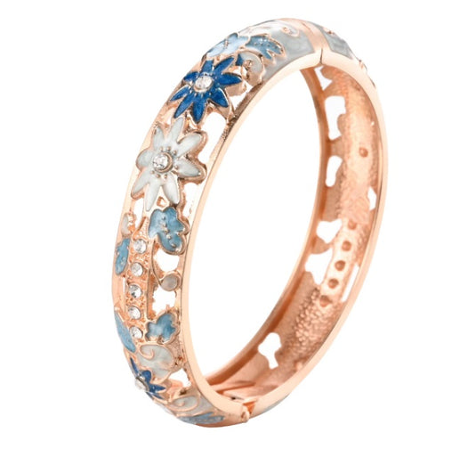 Hollow Wide Cut Work Enamel Cuff Bangles in Blue Color