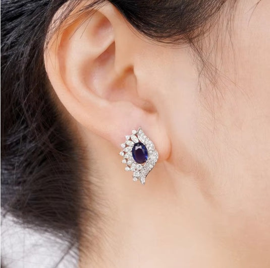 Luxury Premium Quality AD Collection Cubic Zircon Stud Earrings - Blue