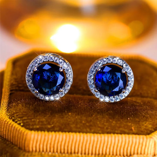 Premium AAA Grade Cubic Zircon/American Diamond Stud Earrings - Red, Green, Blue, Black, Pink, Purple