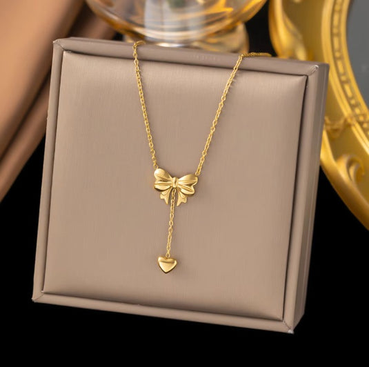 Bow with a Tassel Stainless Steel Necklace
