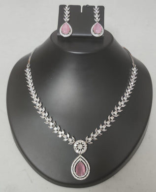 Premium AAA Grade Cubic Zircon / American Diamond Sets - Necklace & Earrings - Mint Black Purple