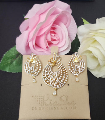 Premium AAA Grade Cubic Zircon/American Diamond Sets - Pendant & Earrings